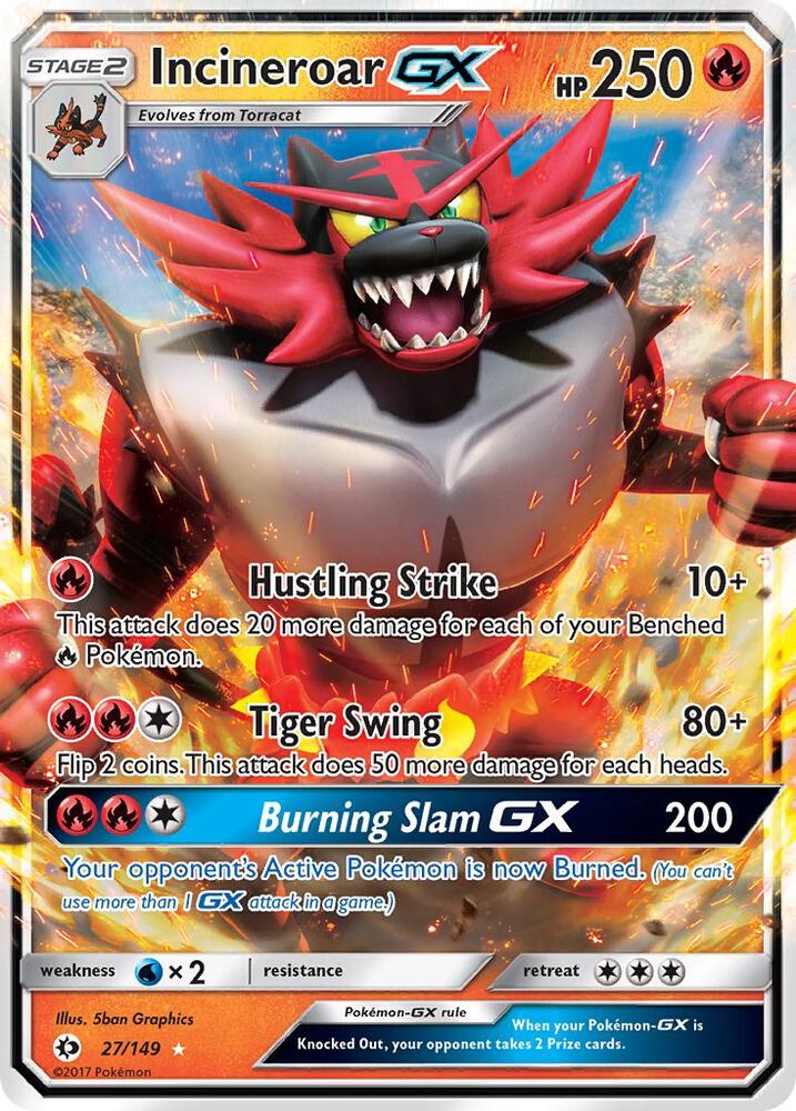 Pokemon Sun & Moon Base Set Incineroar GX 27/149 Ultra Rare Holo Card