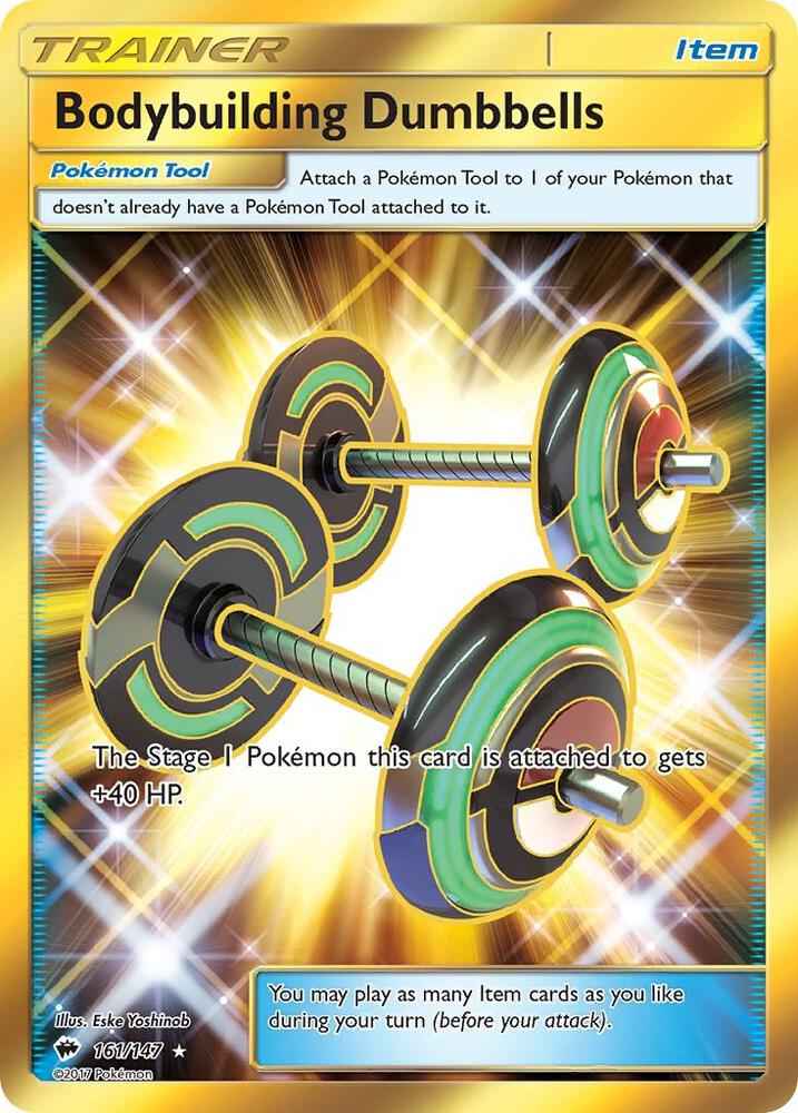 Pokemon Burning Shadows Bodybuilding Dumbbells (Secret) 161/147 Secret Rare Holofoil Card