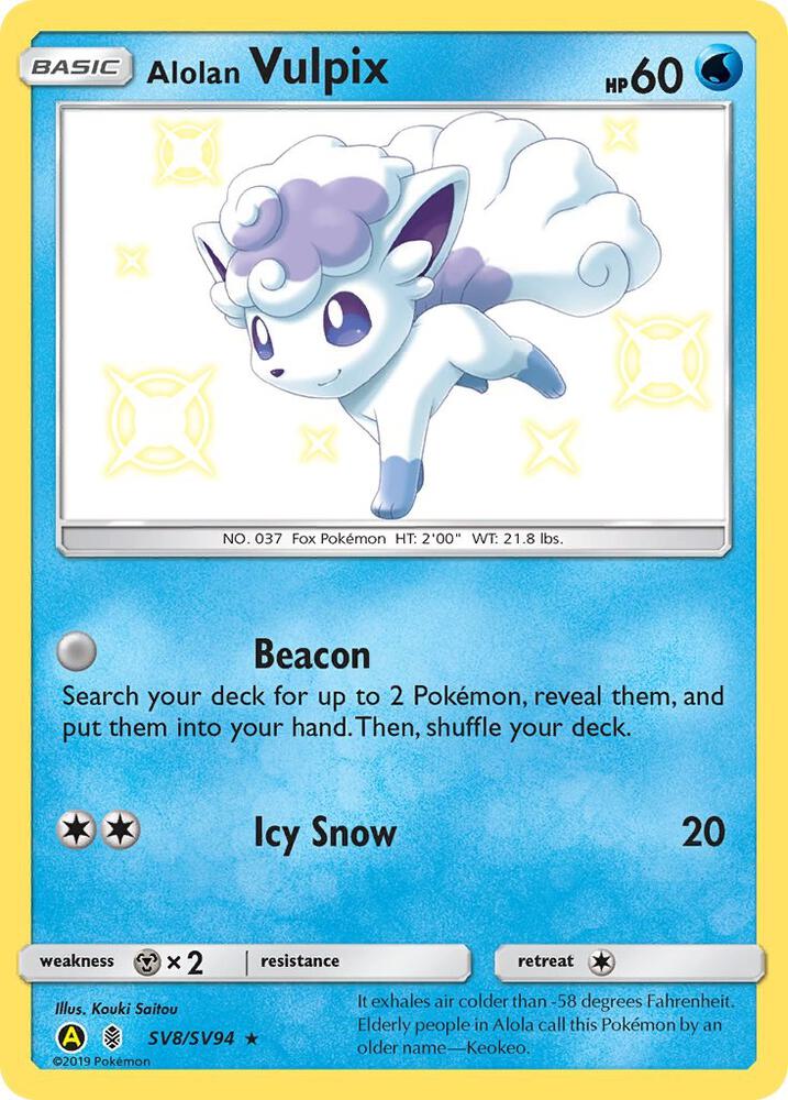 Pokemon Hidden Fates Alolan Vulpix SV8/SV94 Shiny Holo Rare Holo Card - stylecreep.com