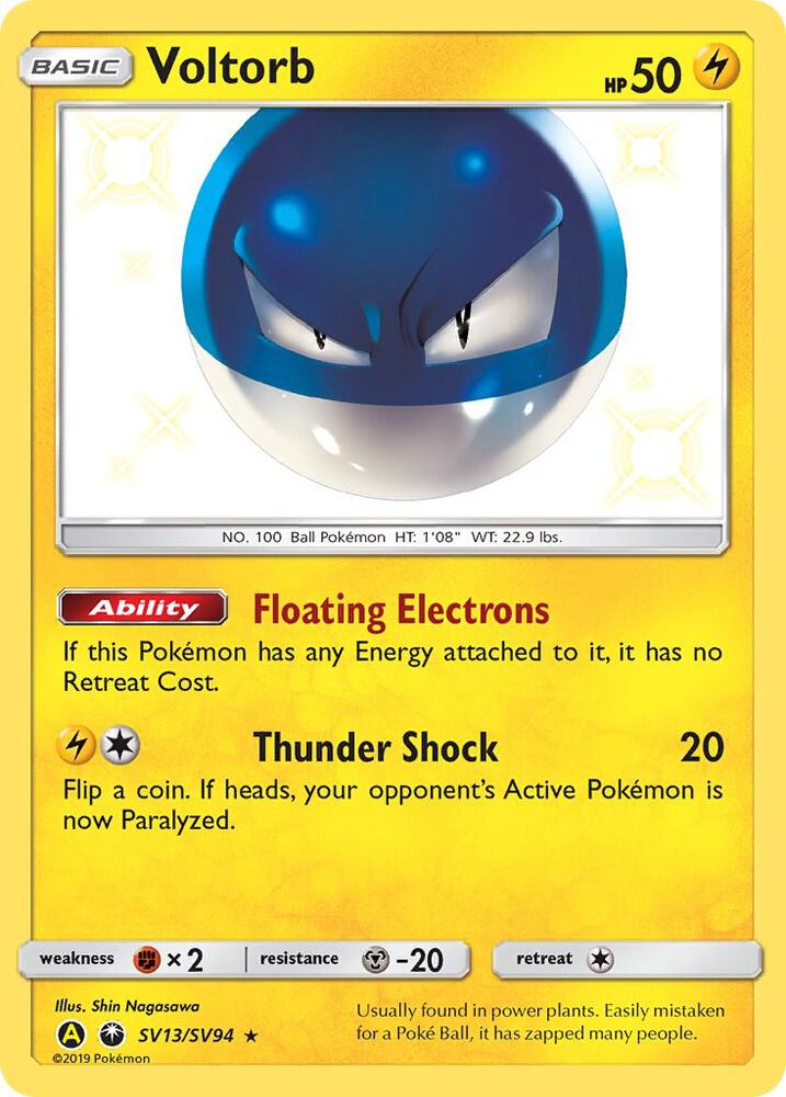 Pokemon Hidden Fates Voltorb SV13/SV94 Shiny Holo Rare Holofoil Card - stylecreep.com