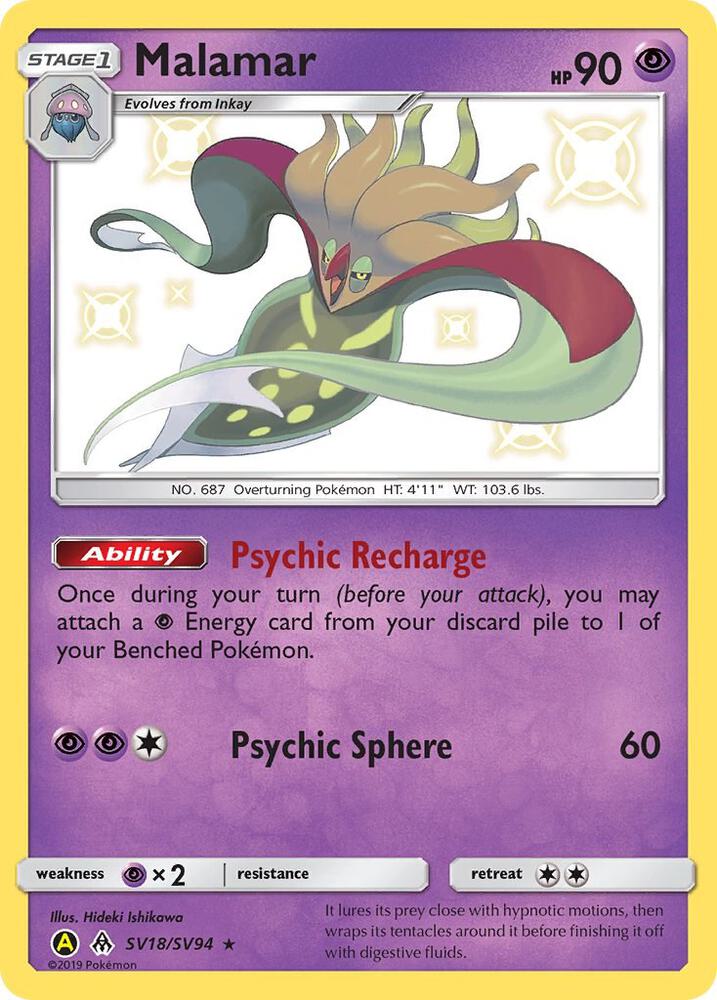 Pokemon Hidden Fates Malamar SV18/SV94 Shiny Holo Rare Holo Card - stylecreep.com