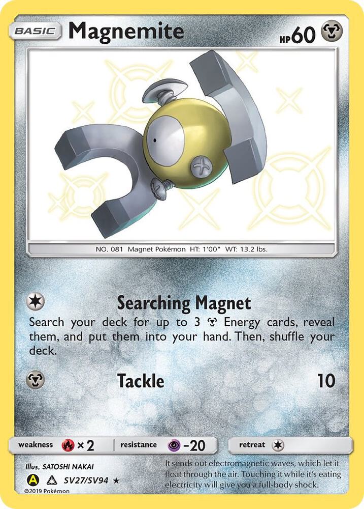 Pokemon Hidden Fates Magnemite SV27/SV94 Shiny Holo Rare Holo Card - stylecreep.com