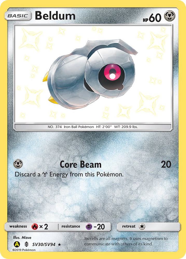 Pokemon Hidden Fates Beldum SV30/SV94 Shiny Holo Rare Holo Card - stylecreep.com