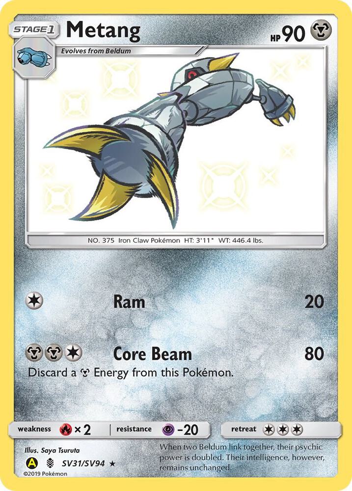 Pokemon Hidden Fates Metang SV31/SV94 Shiny Holo Rare Holo Card - stylecreep.com