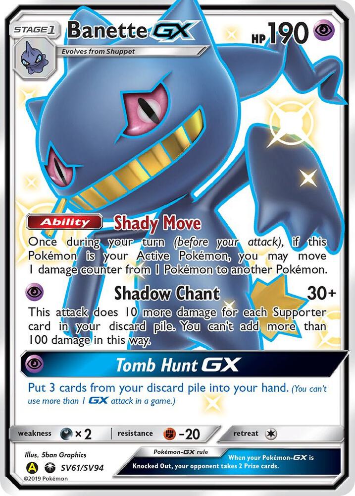 Pokemon Hidden Fates Banette GX SV61/SV94 Shiny Holo Rare Holofoil Card