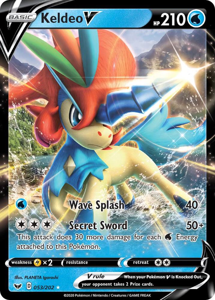 Pokemon Sword & Shield Base Set Keldeo V 053/202 Ultra Rare Holo Card