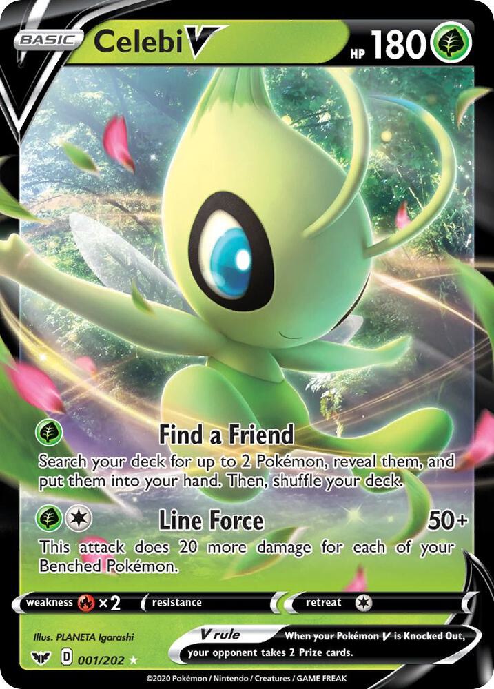 Pokemon Sword & Shield Base Set Celebi V 001/202 Ultra Rare Holo Card