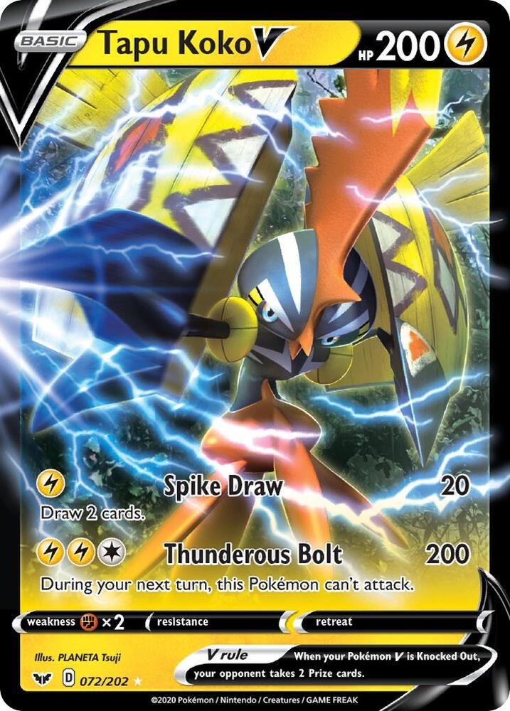 Pokemon Sword & Shield Base Set Tapu Koko V 072/202 Ultra Rare Holo Card