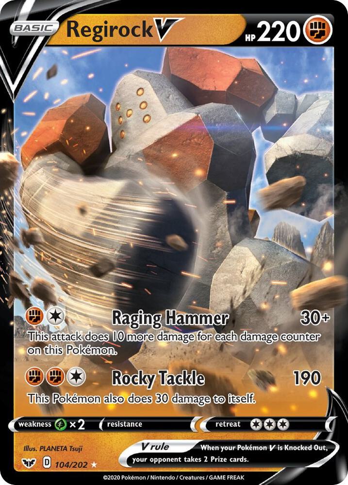 Pokemon Sword & Shield Base Set Regirock V 104/202 Ultra Rare Holo Card