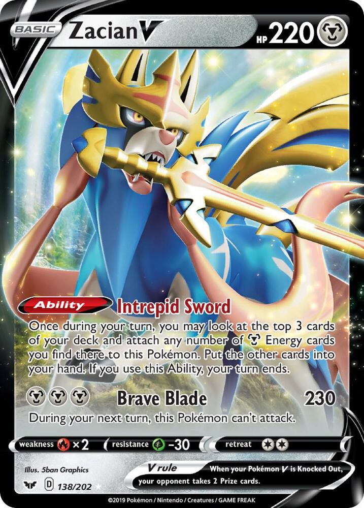 Pokemon Sword & Shield Base Set Zacian V 138/202 Ultra Rare Holo Card