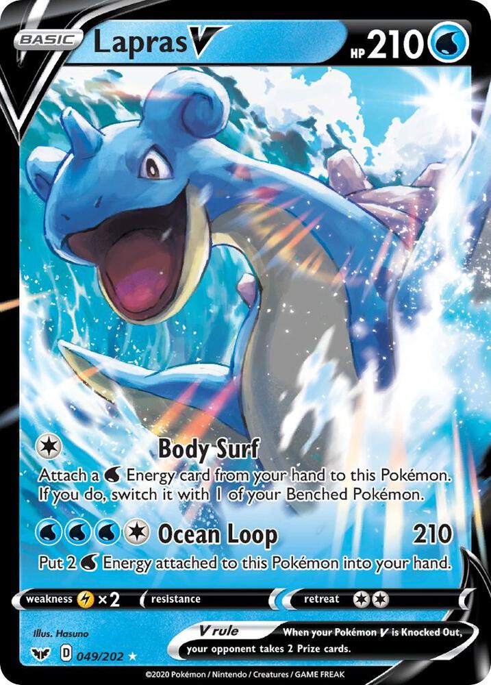 Pokemon Sword & Shield Base Set Lapras V 049/202 Ultra Rare Holo Card