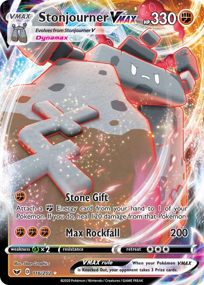 Pokemon Sword & Shield Base Set Stonjourner VMAX 116/202 Ultra Rare Holo Card