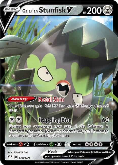 Pokemon Darkness Ablaze Galarian Stunfisk V 128/189 Ultra Rare Holo Card - stylecreep.com