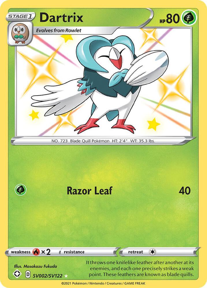 Pokemon Shining Fates Dartrix SV002/SV122 Shiny Holo Rare Holo Card - stylecreep.com