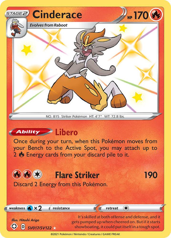 Pokemon Shining Fates Cinderace SV017/SV122 Shiny Holo Rare Holo Card - stylecreep.com