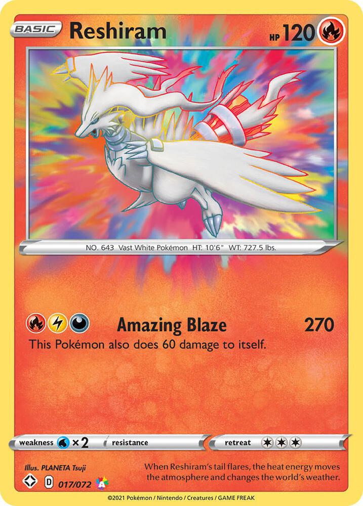 Pokemon Shining Fates Reshiram 017/072 Amazing Rare Holo Card