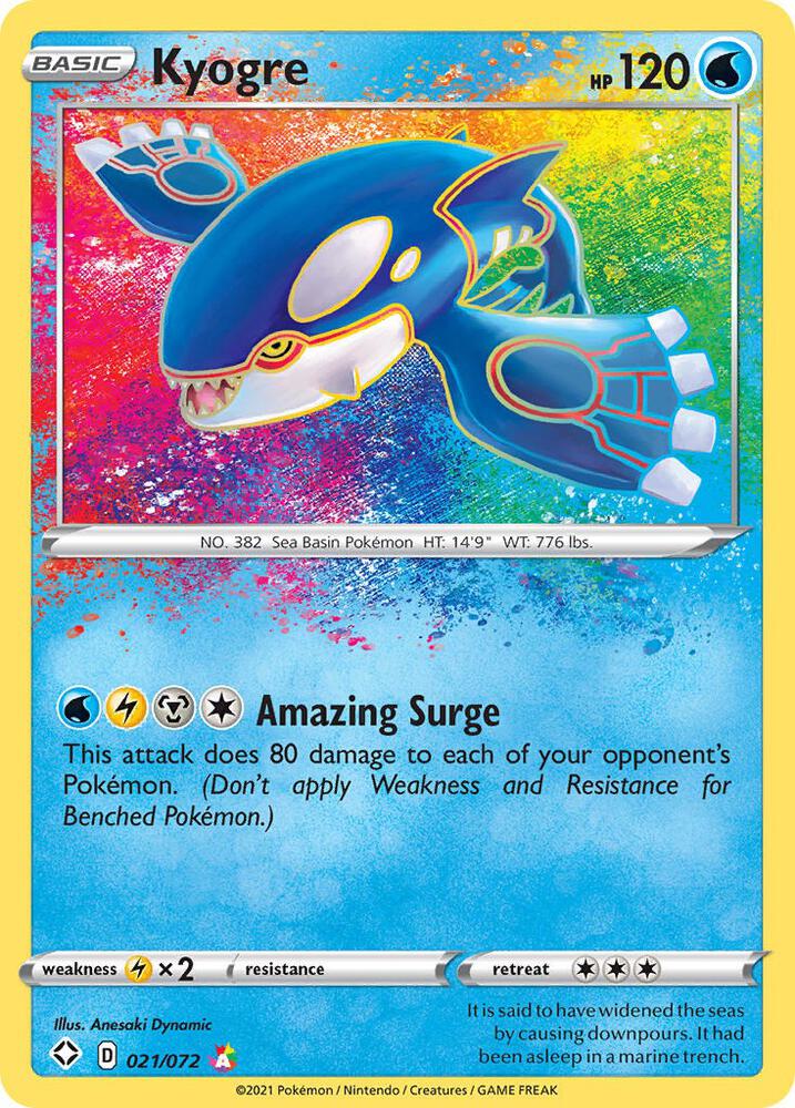 Pokemon Shining Fates Kyogre 021/072 Amazing Rare Holo Card