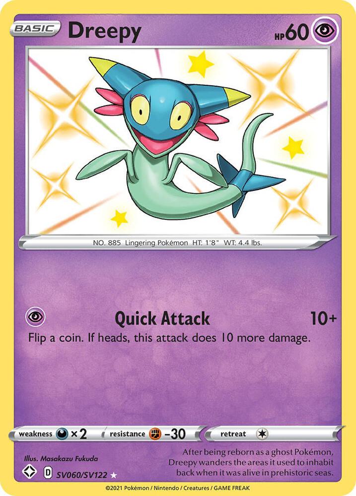 Pokemon Shining Fates Dreepy SV060/SV122 Shiny Holo Rare Holo Card - stylecreep.com