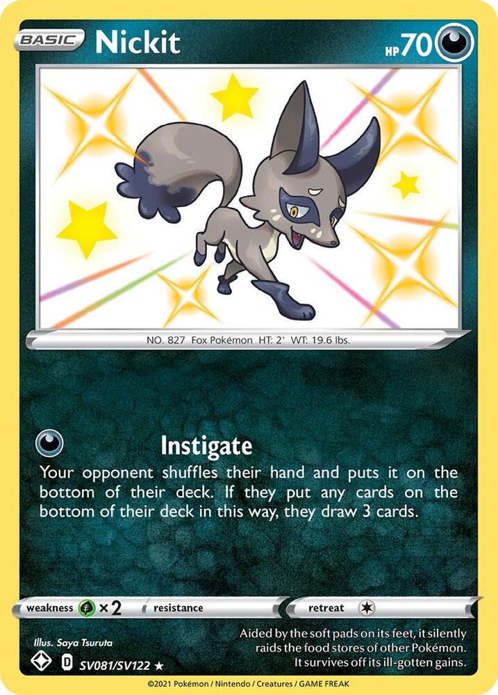 Pokemon Shining Fates Nickit SV081/SV122 Shiny Holo Rare Holo Card - stylecreep.com