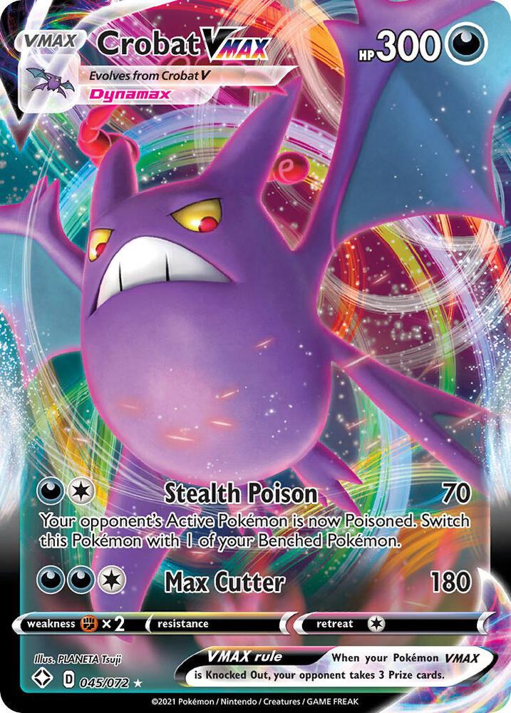 Pokemon Shining Fates Crobat VMAX 045/072 Ultra Rare Holo Card - stylecreep.com