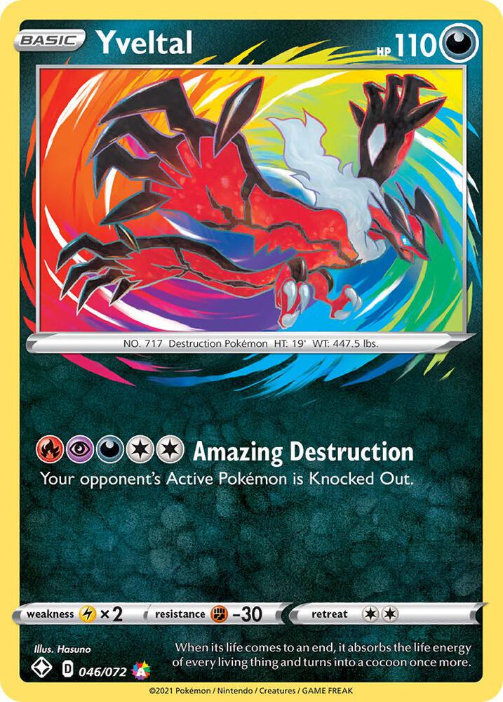 Pokemon Shining Fates Yveltal 046/072 Amazing Rare Holo Card