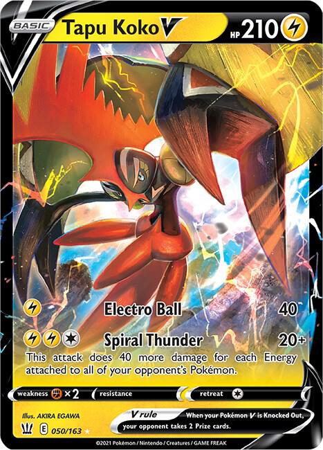 Pokemon Battle Styles Tapu Koko V 050/163 Ultra Rare Holo Card - stylecreep.com