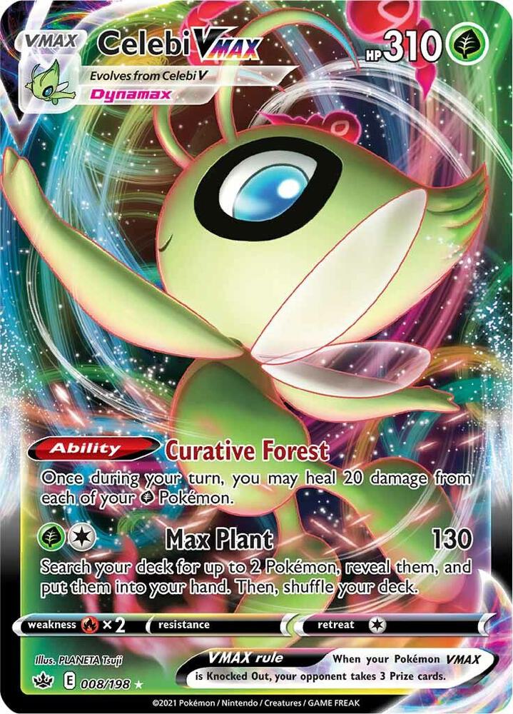 Pokemon Chilling Reign Celebi VMAX 008/198 Ultra Rare Holo Card - stylecreep.com