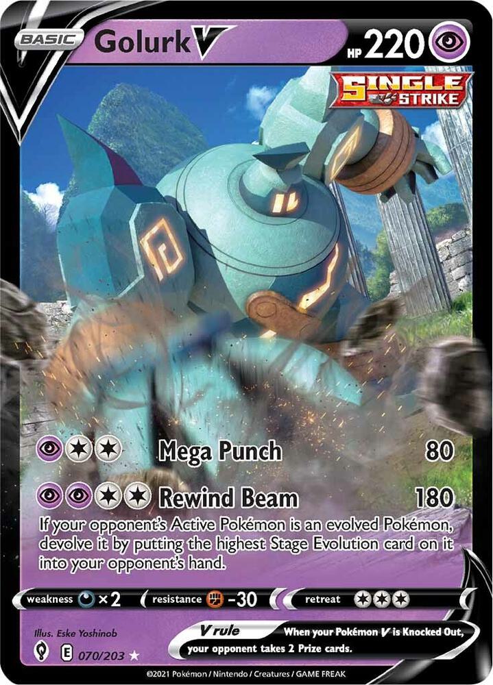 Pokemon Evolving Skies Golurk V 070/203 Ultra Rare Holo Card - stylecreep.com