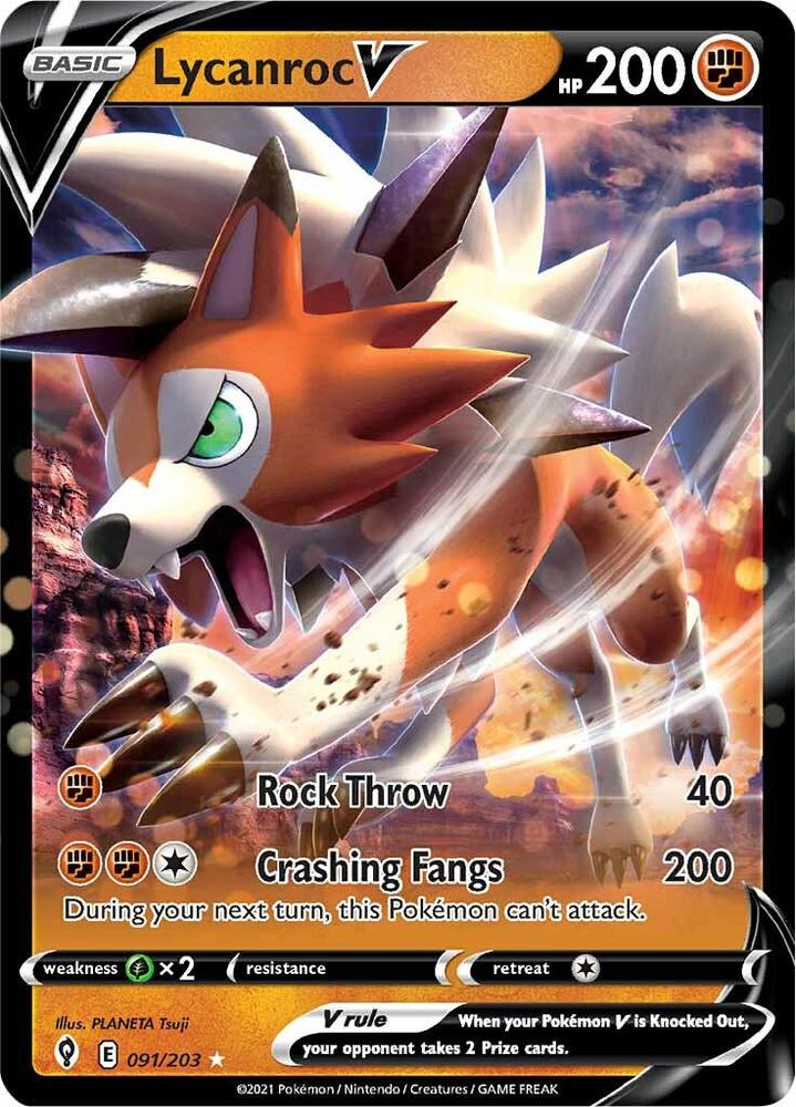 Pokemon Evolving Skies Lycanroc V 091/203 Ultra Rare Holo Card - stylecreep.com