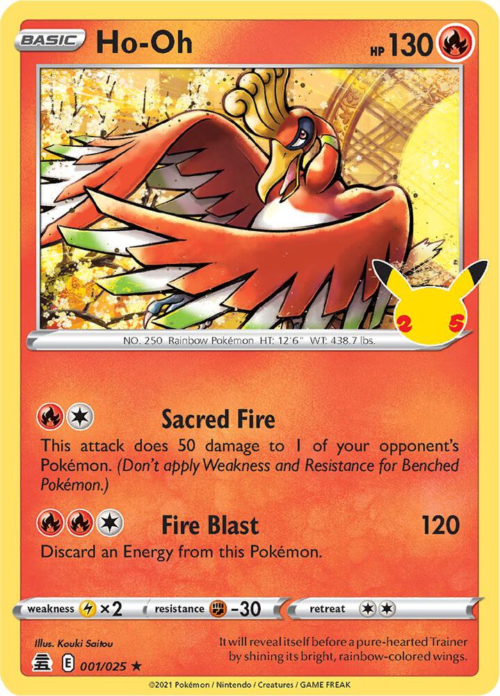 Pokemon Celebrations Ho Oh 001/025 Holo Rare Holo Card - stylecreep.com