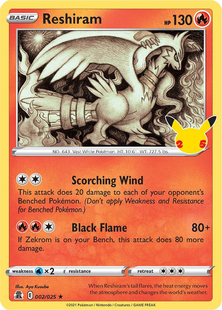 Pokemon Celebrations Reshiram 002/025 Holo Rare Holo Card - stylecreep.com