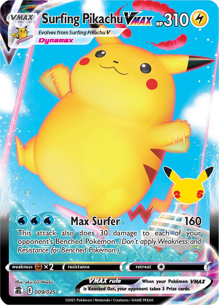 Pokemon Celebrations Surfing Pikachu VMAX 009/025 Ultra Rare Holo Card