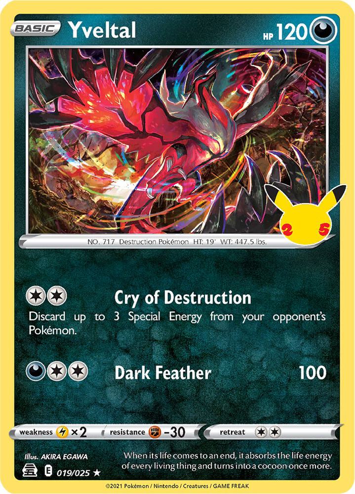 Pokemon Celebrations Yveltal 019/025 Holo Rare Holo Card - stylecreep.com