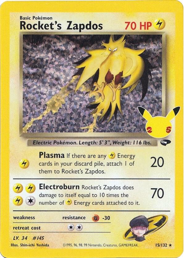 Pokemon Celebrations Rocket's Zapdos 15/132 Classic Collection Holo Card