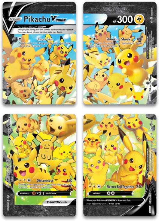 Pokemon Sword & Shield Promo Pikachu V Union [Set of 4] Celebrations Holo Cards