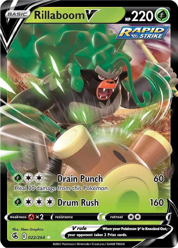 Pokemon Fusion Strike Rillaboom V 022/264 Ultra Rare Holo Card - stylecreep.com