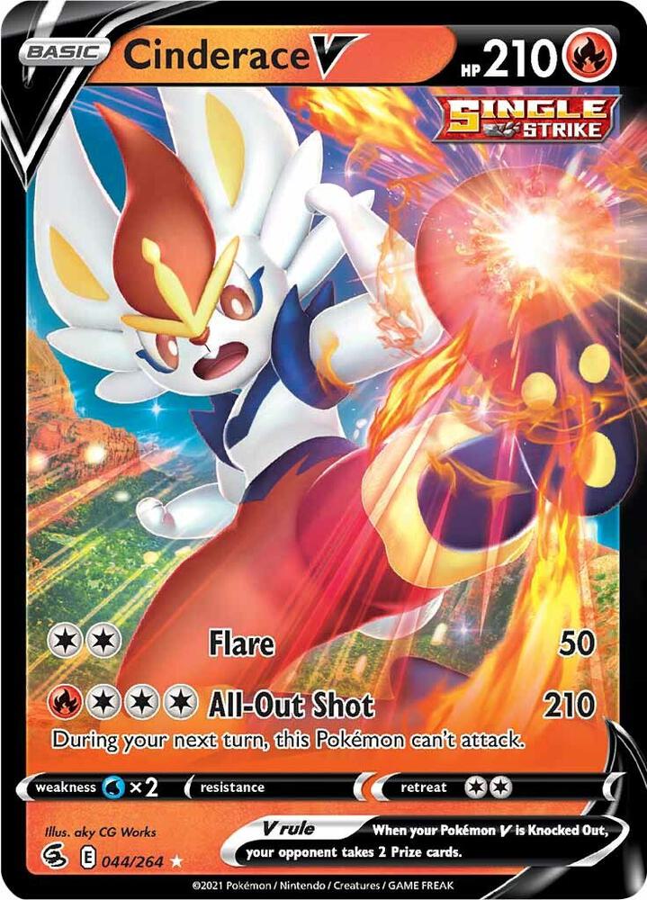 Pokemon Fusion Strike Cinderace V 044/264 Ultra Rare Holo Card - stylecreep.com