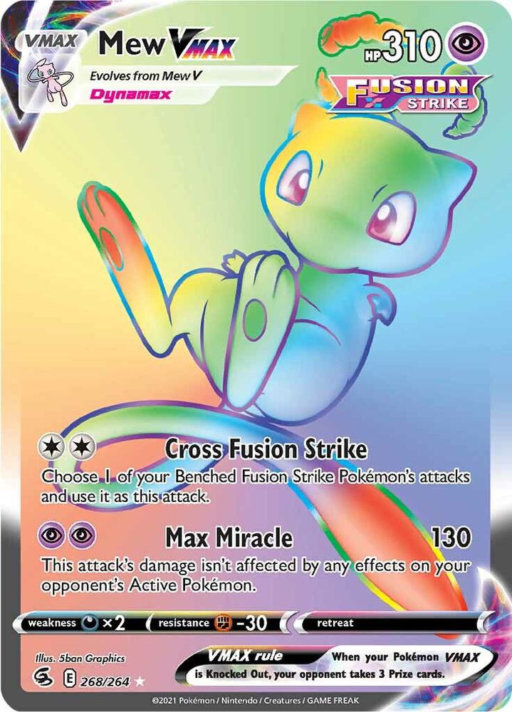 Pokemon Fusion Strike Mew VMAX (Secret) 268/264 Secret Rare Holofoil Card