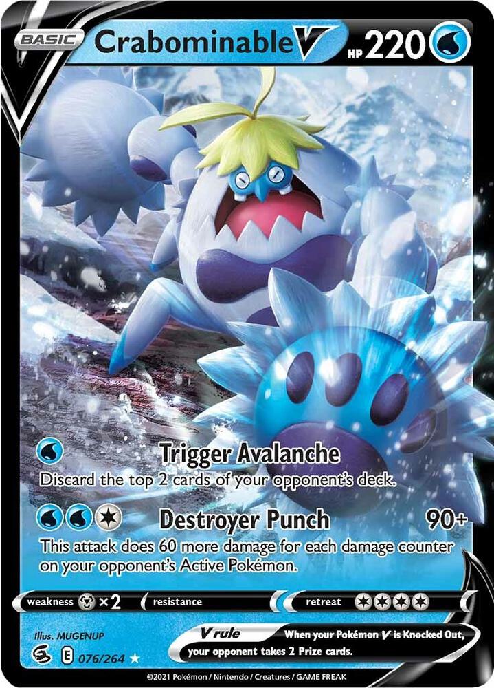 Pokemon Fusion Strike Crabominable V 076/264 Ultra Rare Holo Card - stylecreep.com