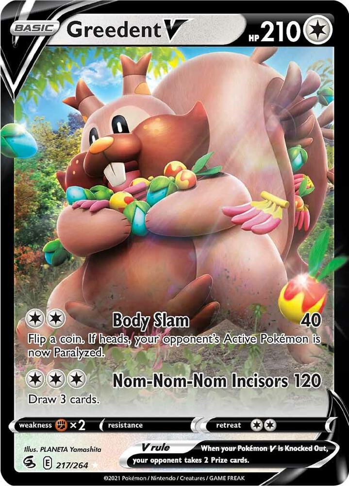 Pokemon Fusion Strike Greedent V 217/264 Ultra Rare Holo Card - stylecreep.com