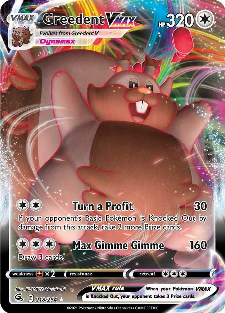 Pokemon Fusion Strike Greedent VMAX 218/264 Ultra Rare Holo Card - stylecreep.com