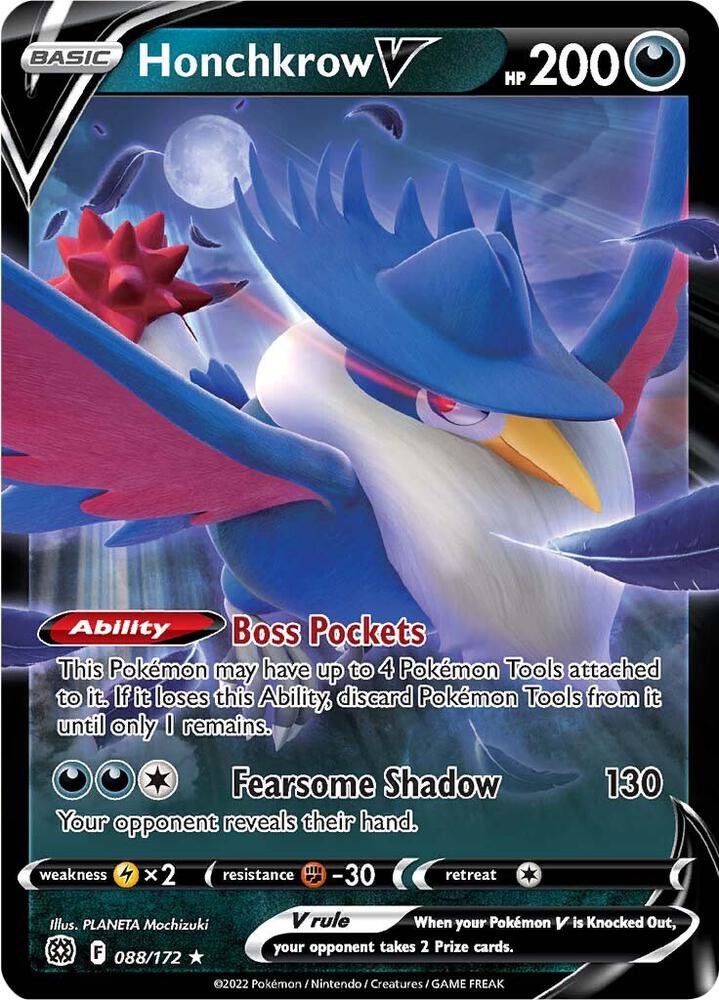 Pokemon Brilliant Stars Honchkrow V 088/172 Ultra Rare Holo Card - stylecreep.com