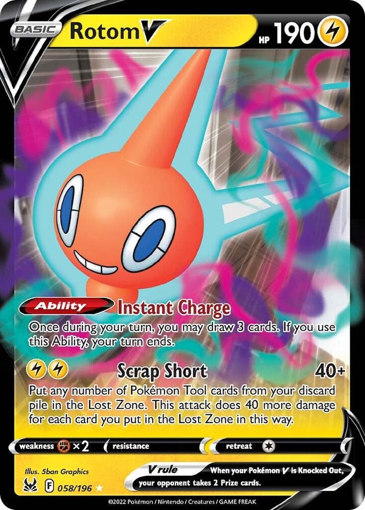 Pokemon Lost Origin Rotom V 058/196 Ultra Rare Holo Card - stylecreep.com