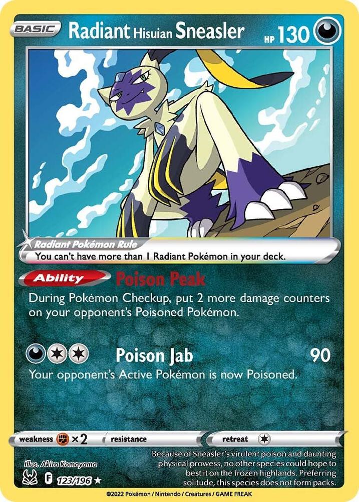 Pokemon Lost Origin Radiant Hisuian Sneasler 123/196 Radiant Rare Holo Card - stylecreep.com