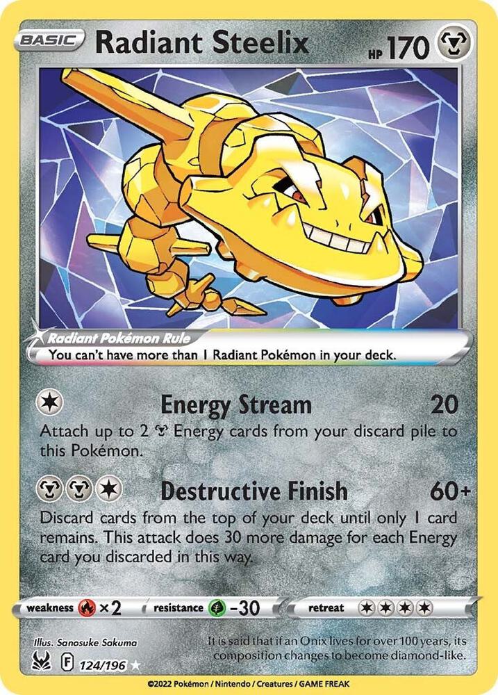 Pokemon Lost Origin Radiant Steelix 124/196 Radiant Rare Holo Card - stylecreep.com