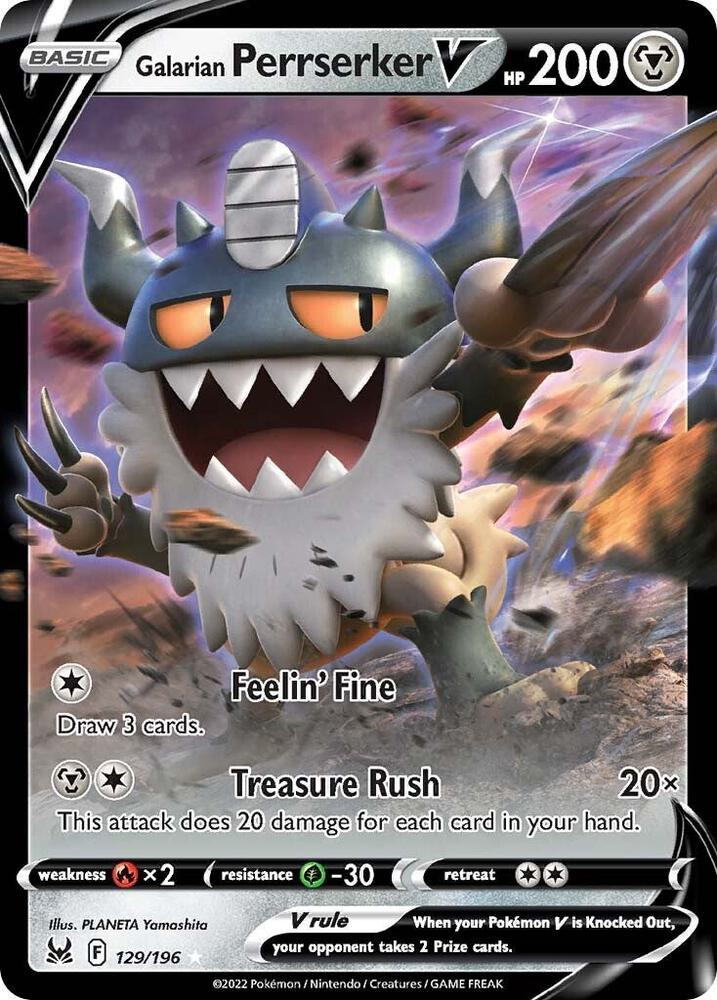 Pokemon Lost Origin Galarian Perrserker V 129/196 Ultra Rare Holo Card - stylecreep.com