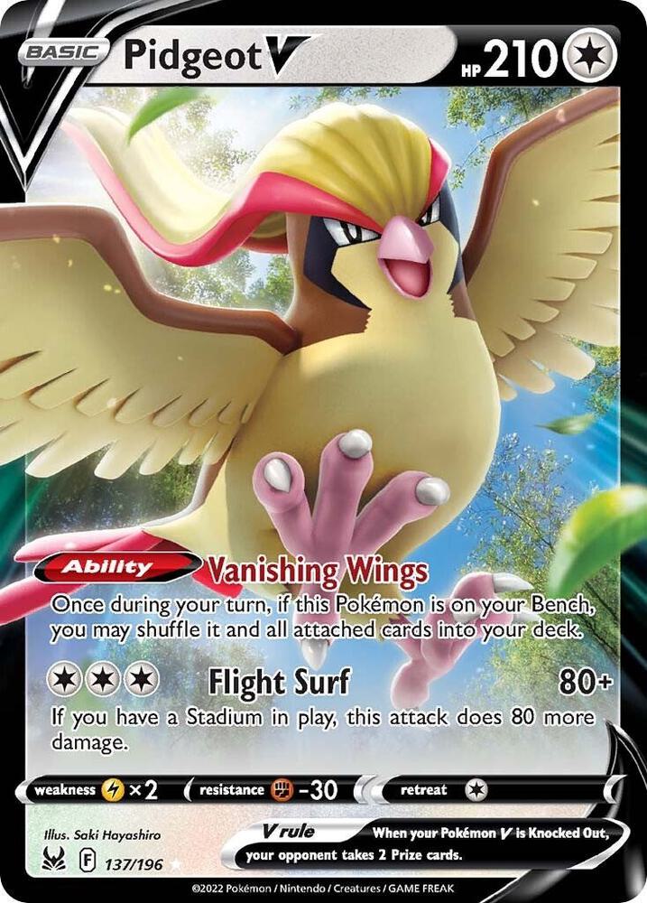 Pokemon Lost Origin Pidgeot V 137/196 Ultra Rare Holo Card - stylecreep.com