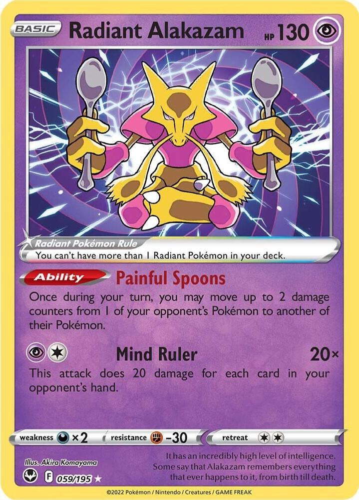 Pokemon Silver Tempest Radiant Alakazam 059/195 Radiant Rare Holo Card - stylecreep.com