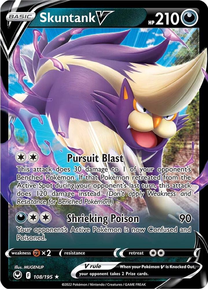 Pokemon Silver Tempest Skuntank V 108/195 Ultra Rare Holo Card - stylecreep.com