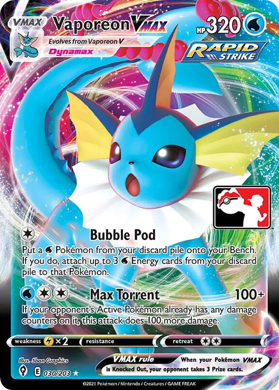 Pokemon Prize Pack Series Vaporeon VMAX 030/203 Ultra Rare Holofoil Card